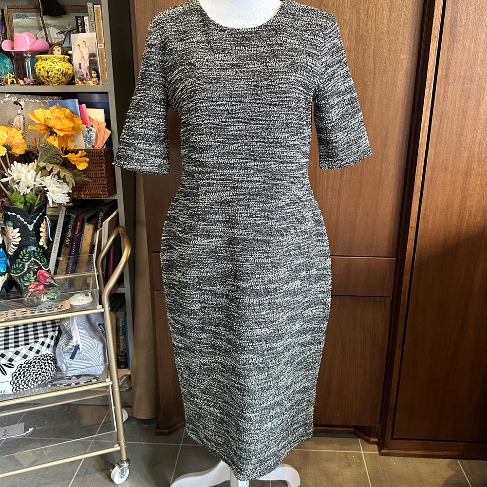 Banana Republic Marled Knit Sheath Midi Dress Zipper Slit Size 6 - Picture 5 of 9
